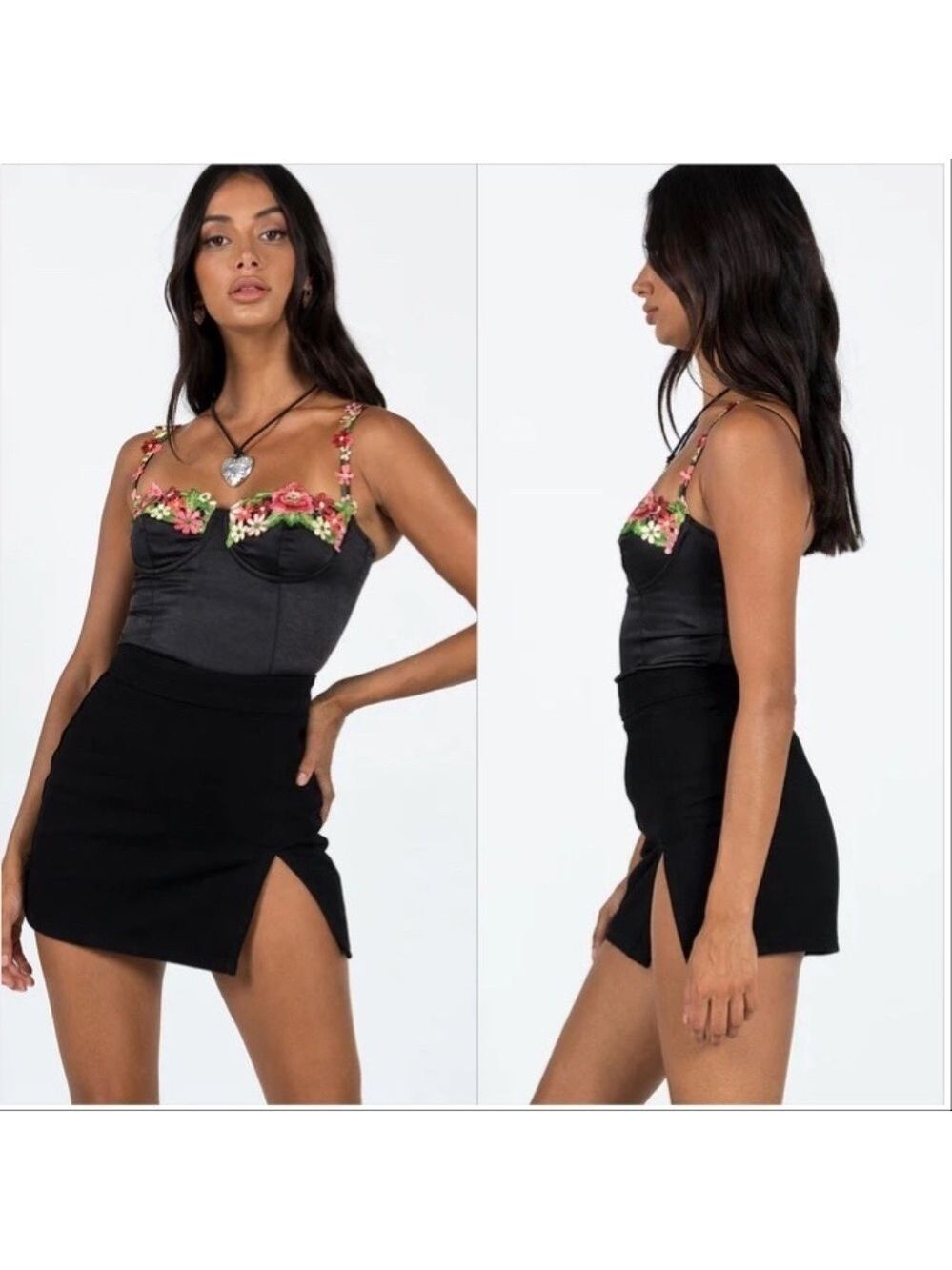 Princess Polly The Lola Mini Skirt Black Side Slit High Waisted